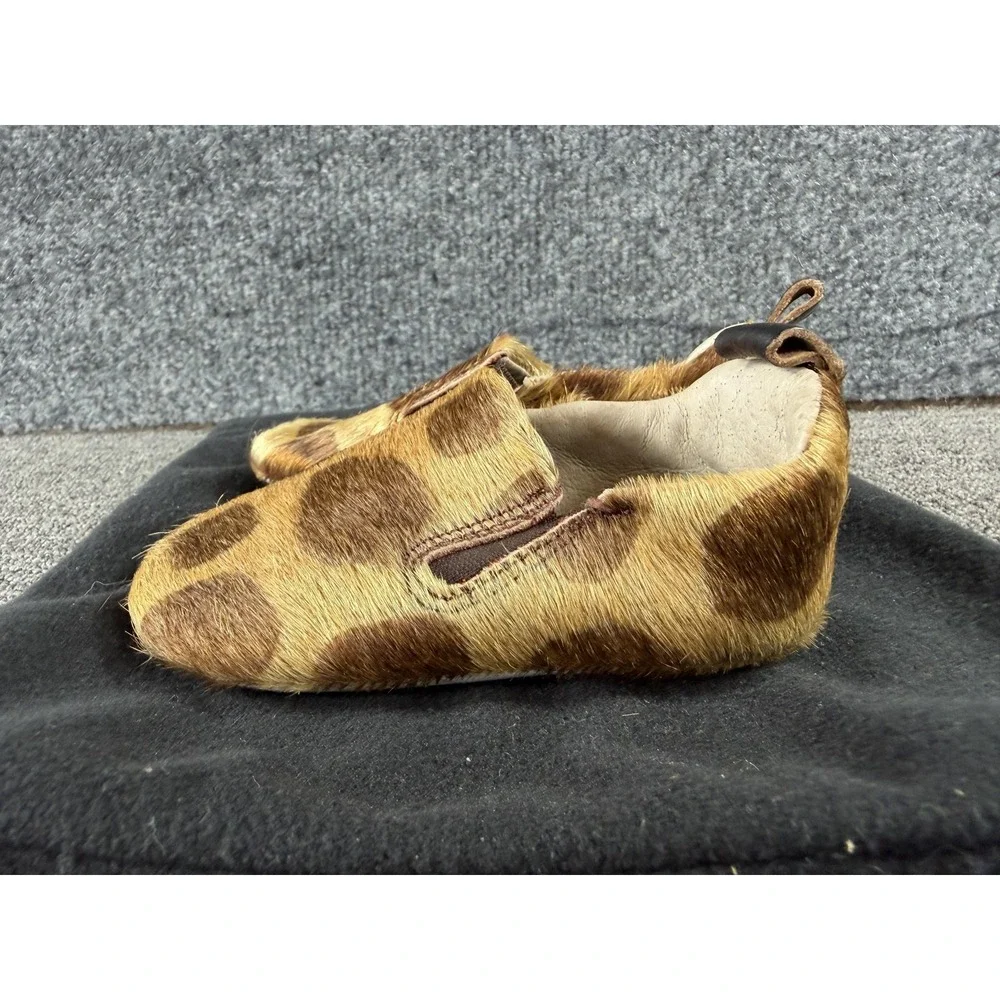 Freebird Crib Shoes Girls 3 Brown Baby Kicks Animal Hair Leather Lined Slippers